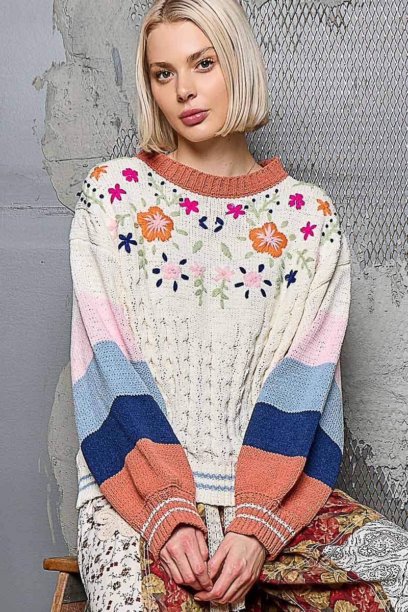 Joyful Garden Balloon-Sleeve Sweater