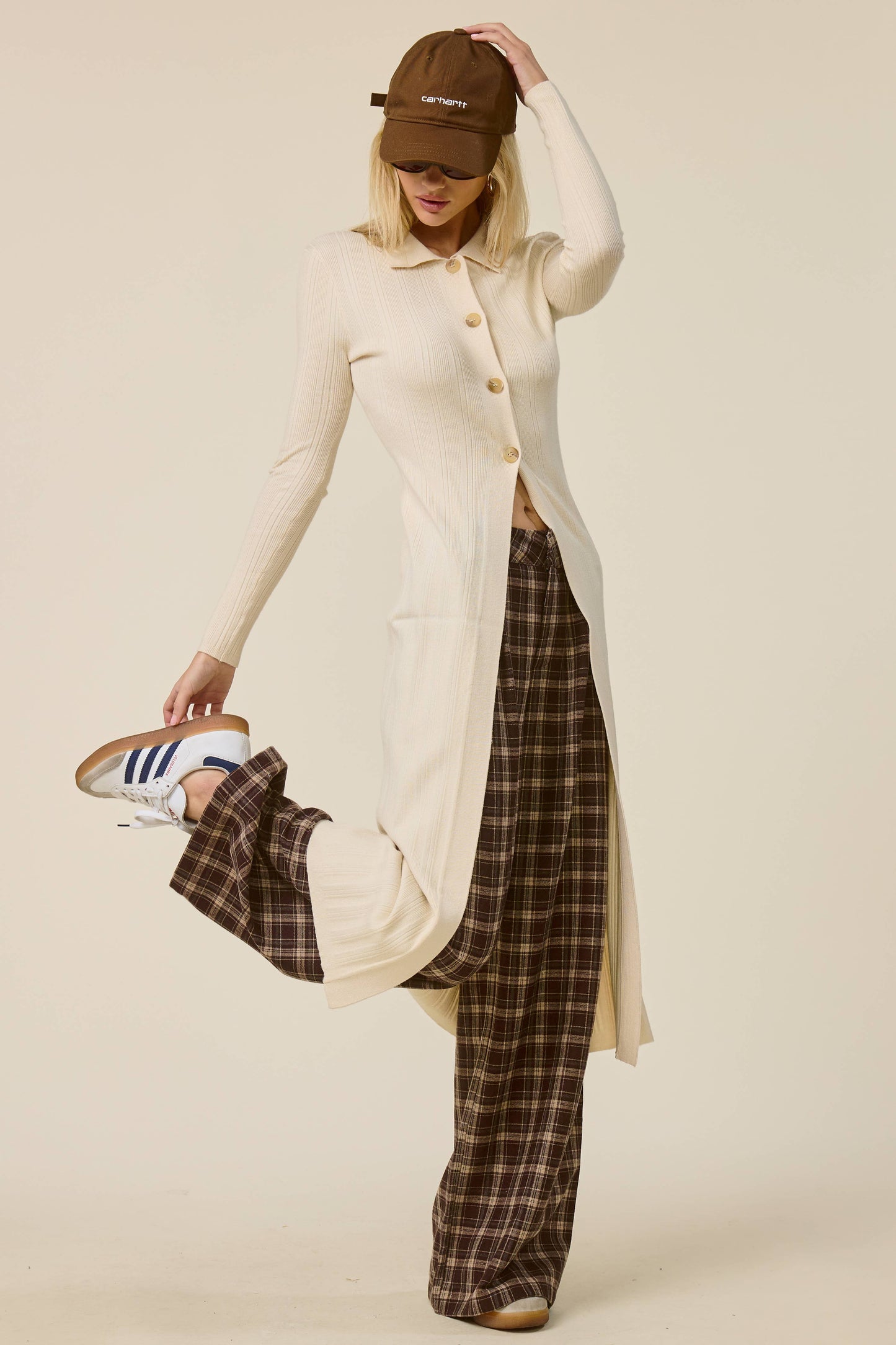 Collared Ribbed Knit Duster Cardigan