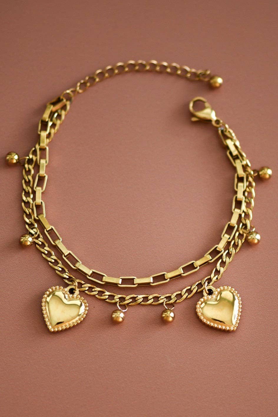 18K Gold Plated Waterproof Heart Chain Bracelet