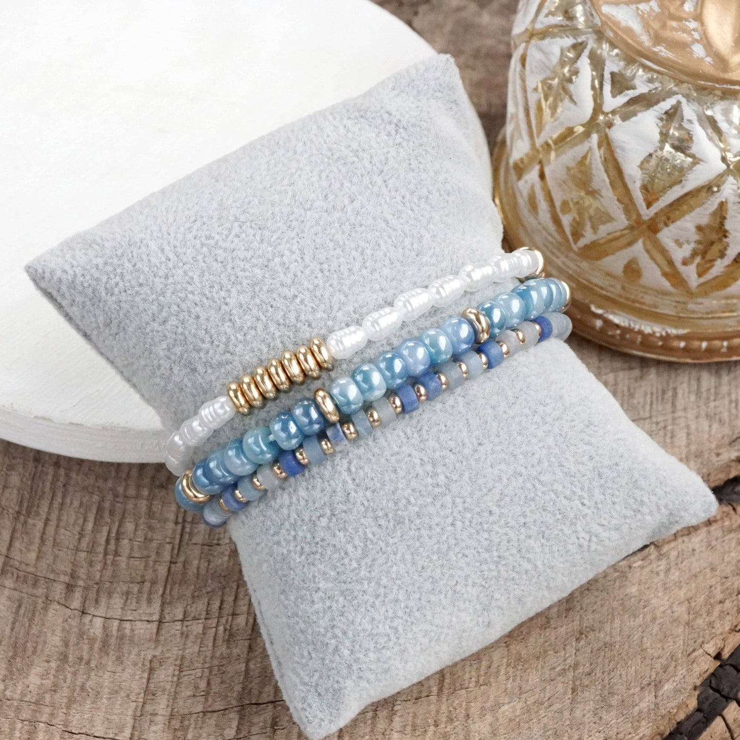 Classic Beaded Bracelet Trio – Natural Stone, Pearls & Glass
