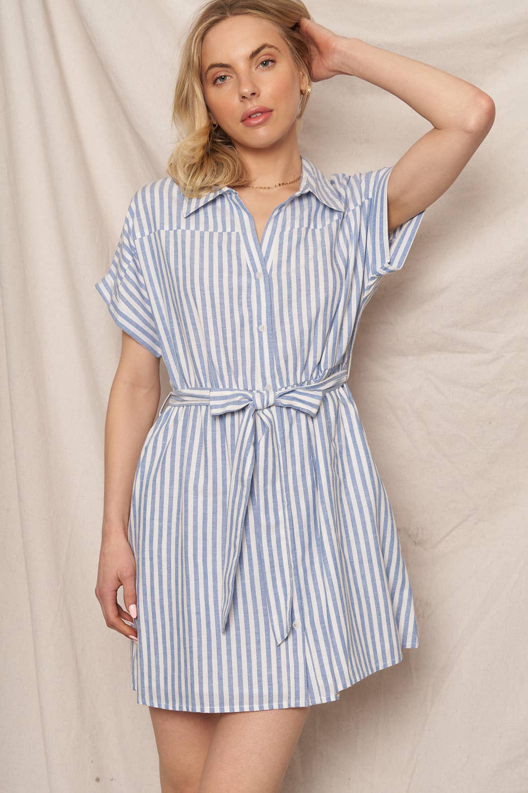 Preppy Striped Button Down Mini Shirt Dress