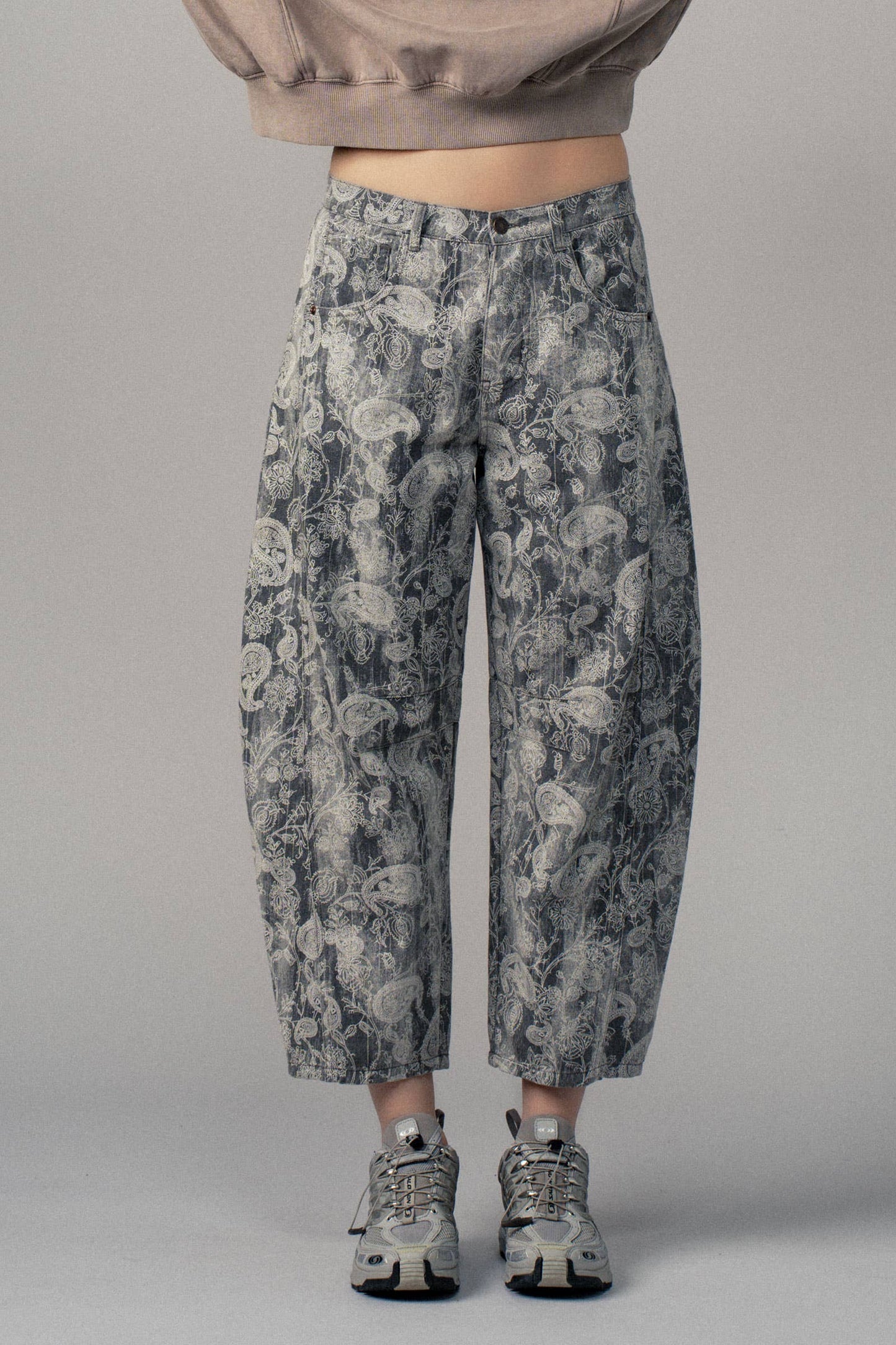 Paisley Print Cropped Wide Leg Pants