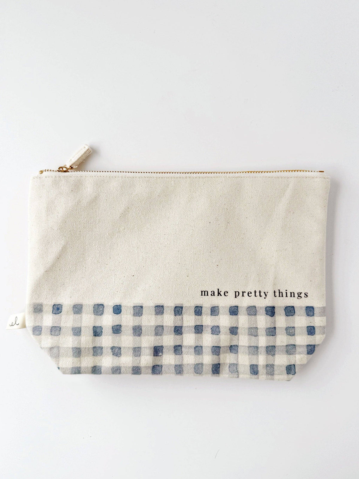 Canvas Gingham Zipper Pouch "make pretty things"
