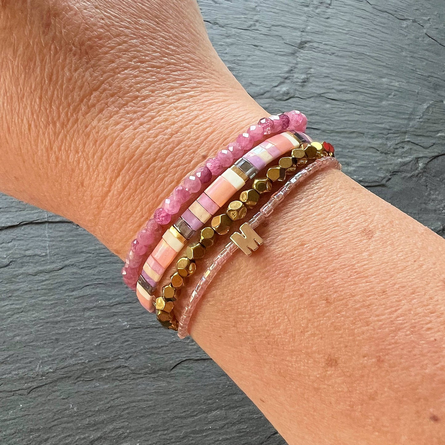 Pink Tourmaline Gemstone Stretch Bracelet