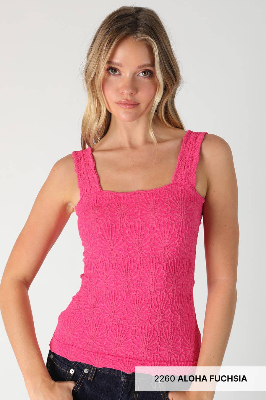 Lace Textured Square Neck Tank Top