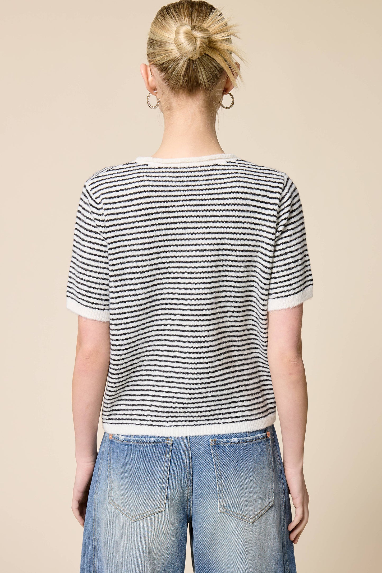 Muse Striped Short Sleeve Button Cardigan