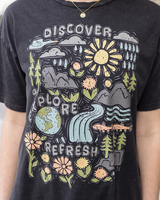 Boyfriend Fit Graphic Tee - Discover, Explore, Refresh