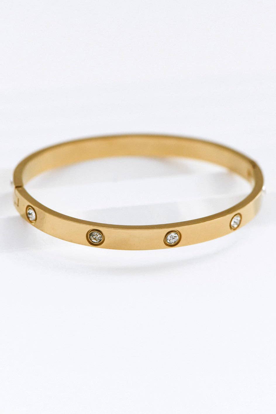 Designer Inspired 18K Gold Plated Waterproof White Stone Bangle