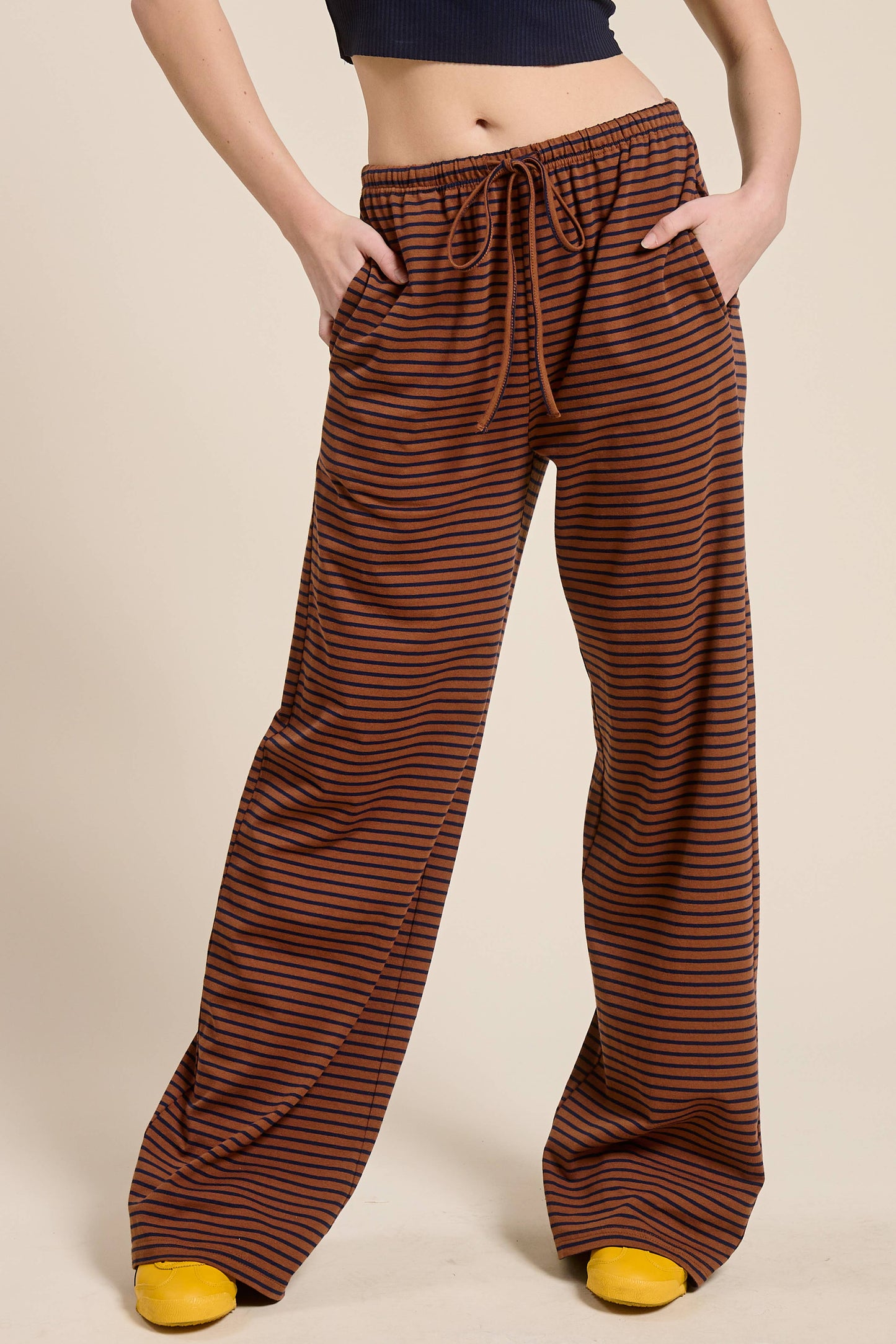 Striped Drawstring Wide Leg Pants
