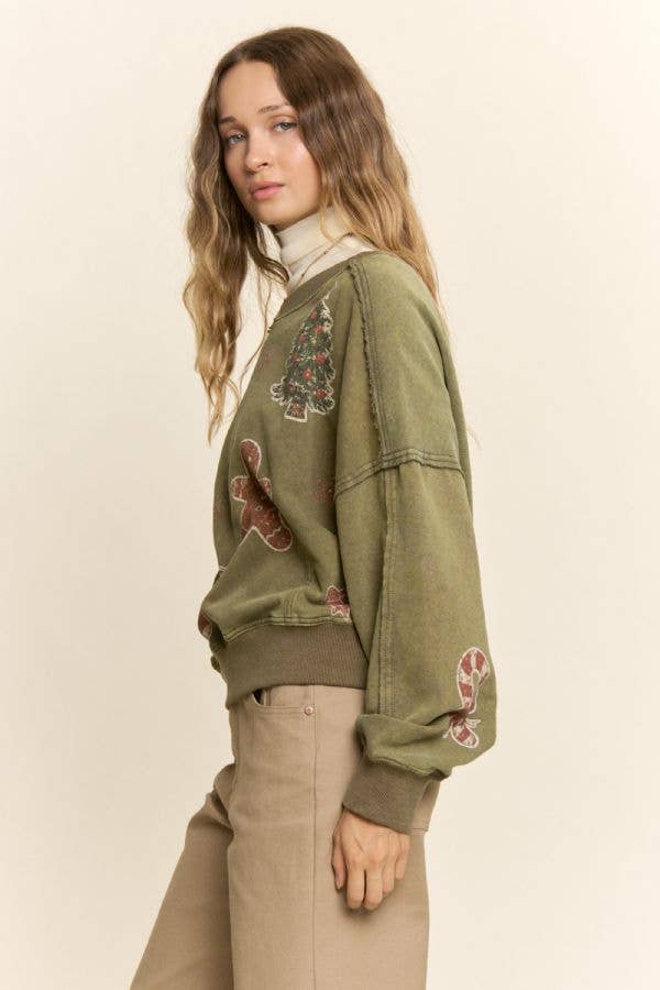 Vintage Olive Holiday Graphic Sweatshirt