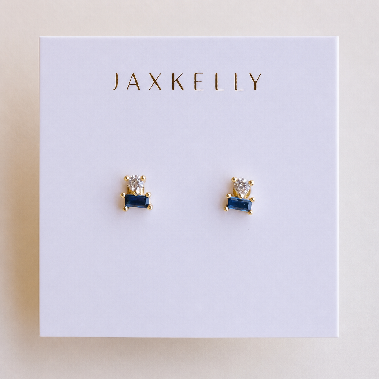 Double Stud Stack - Sapphire - Gold Earrings