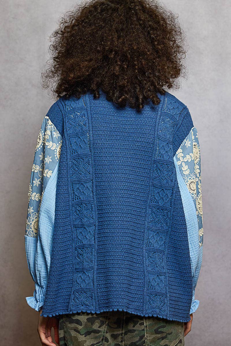 Blue Skies Crochet Sleeve Cardigan