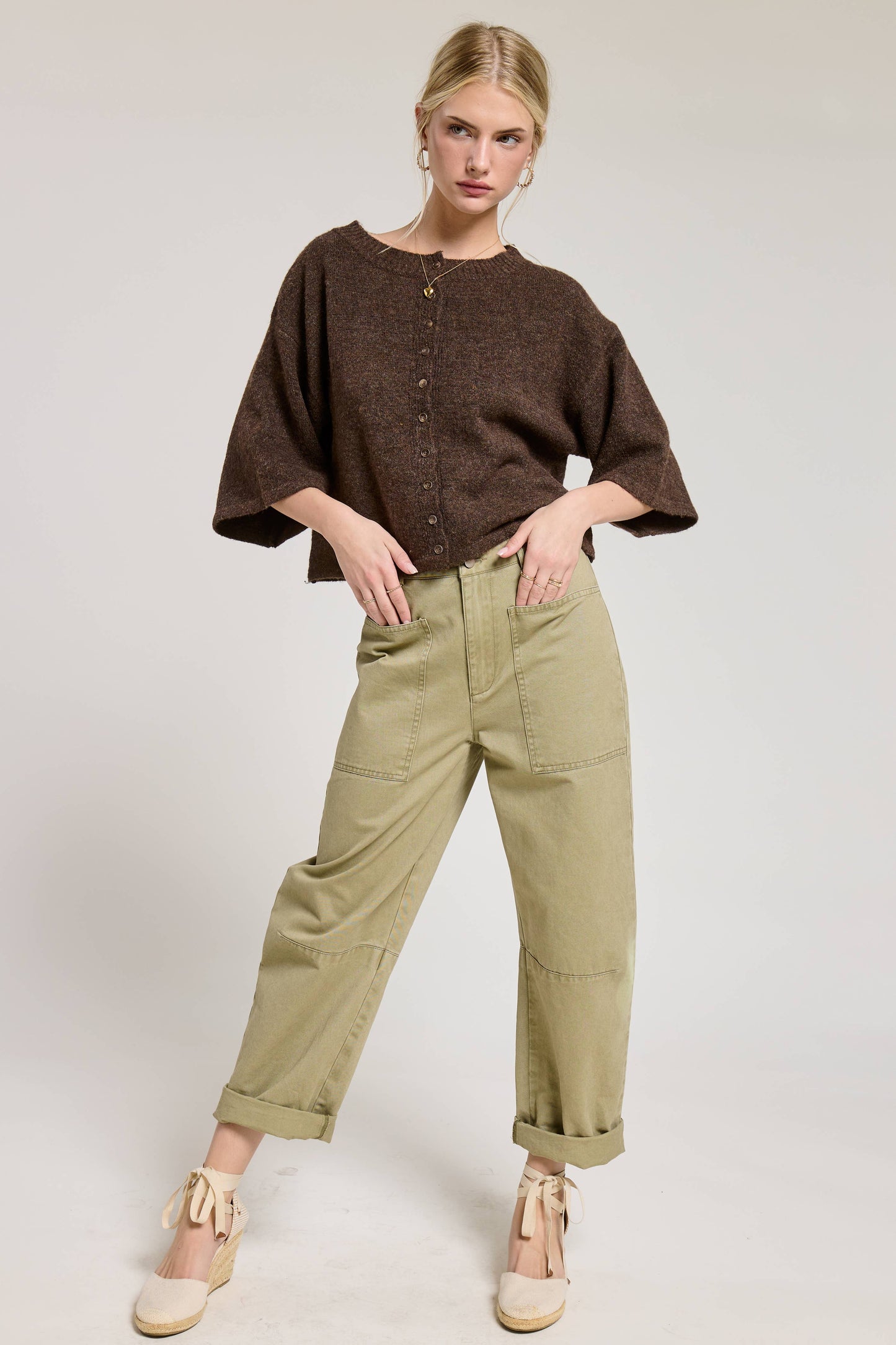 Button Front Short Sleeve Knit Cardigan