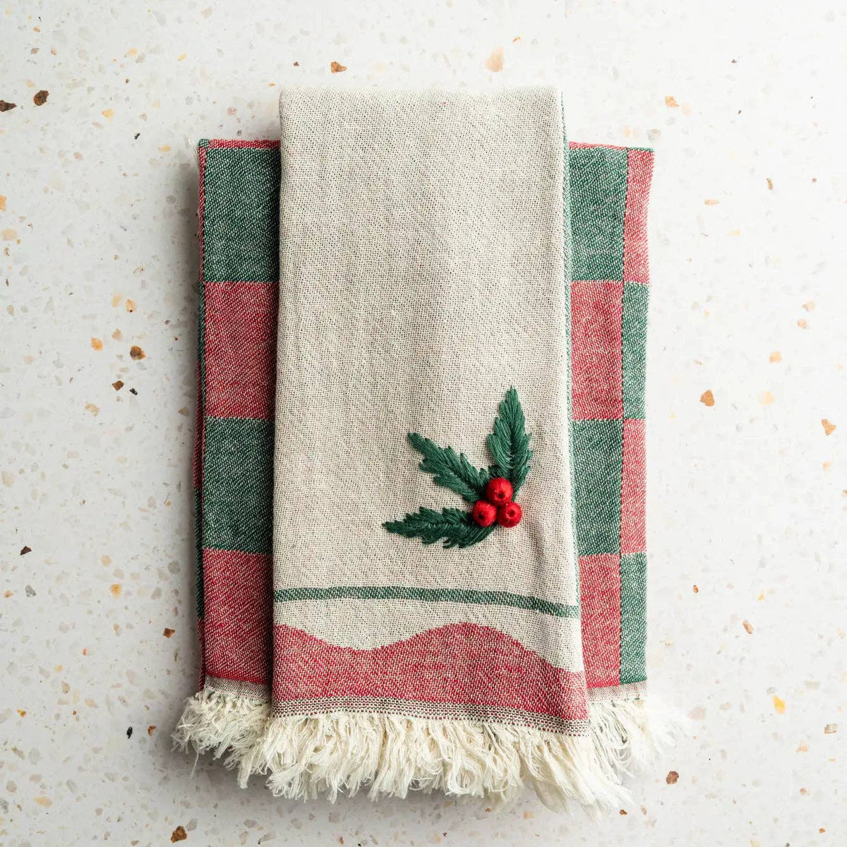 Holly Hand-Stitched Tea Towel Set