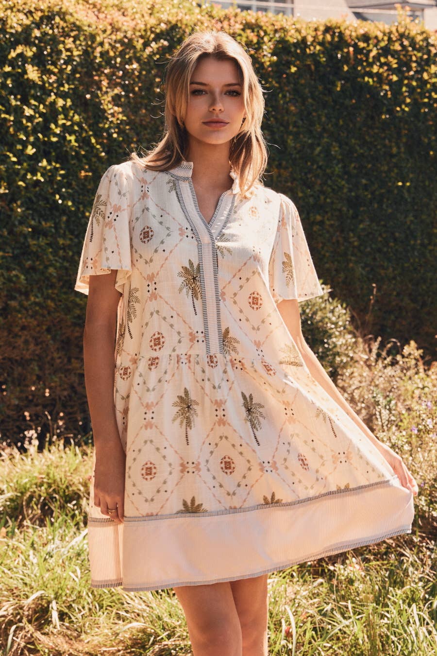 Tropical Printed Woven Baby Doll Mini Dress