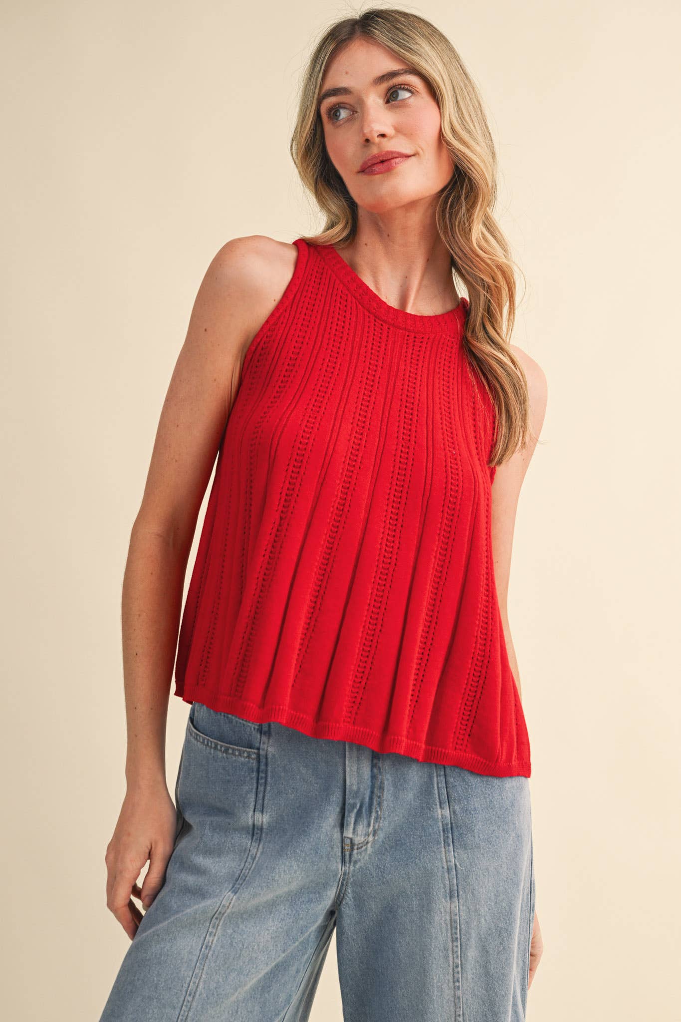 Sleeveless Pointelle Sweater Knit Tank