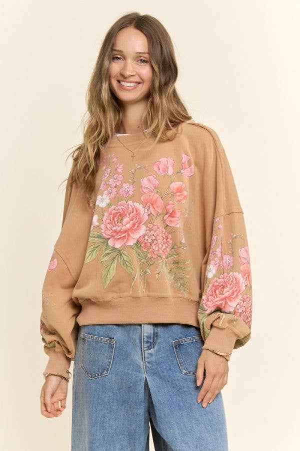 Vintage Botanical Floral Cropped Sweatshirt