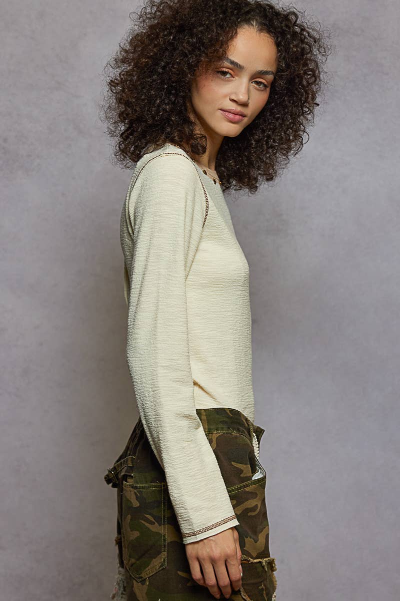 Stud detail textured knit top