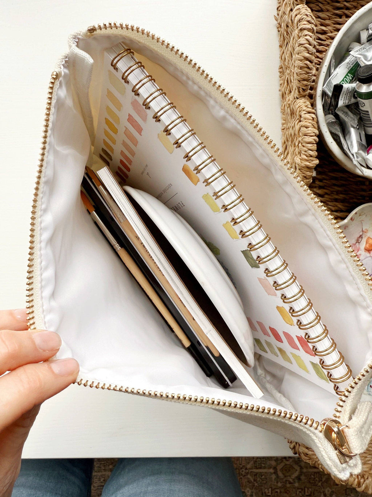 Canvas Gingham Zipper Pouch "make pretty things"