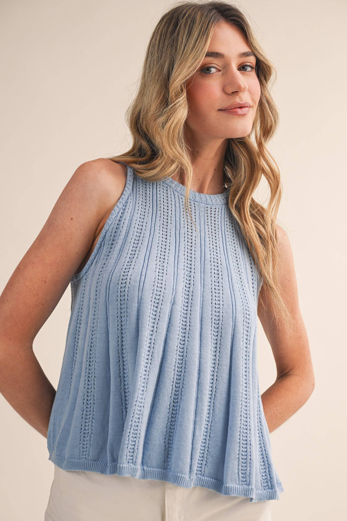 Sleeveless Pointelle Sweater Knit Tank