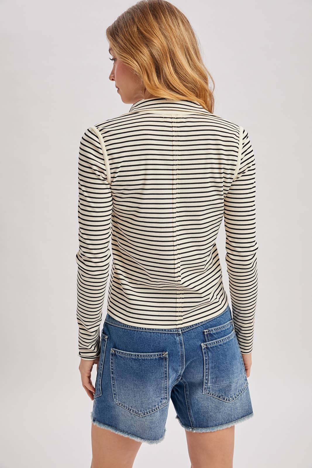 Striped Button-Down Henley Knit Top