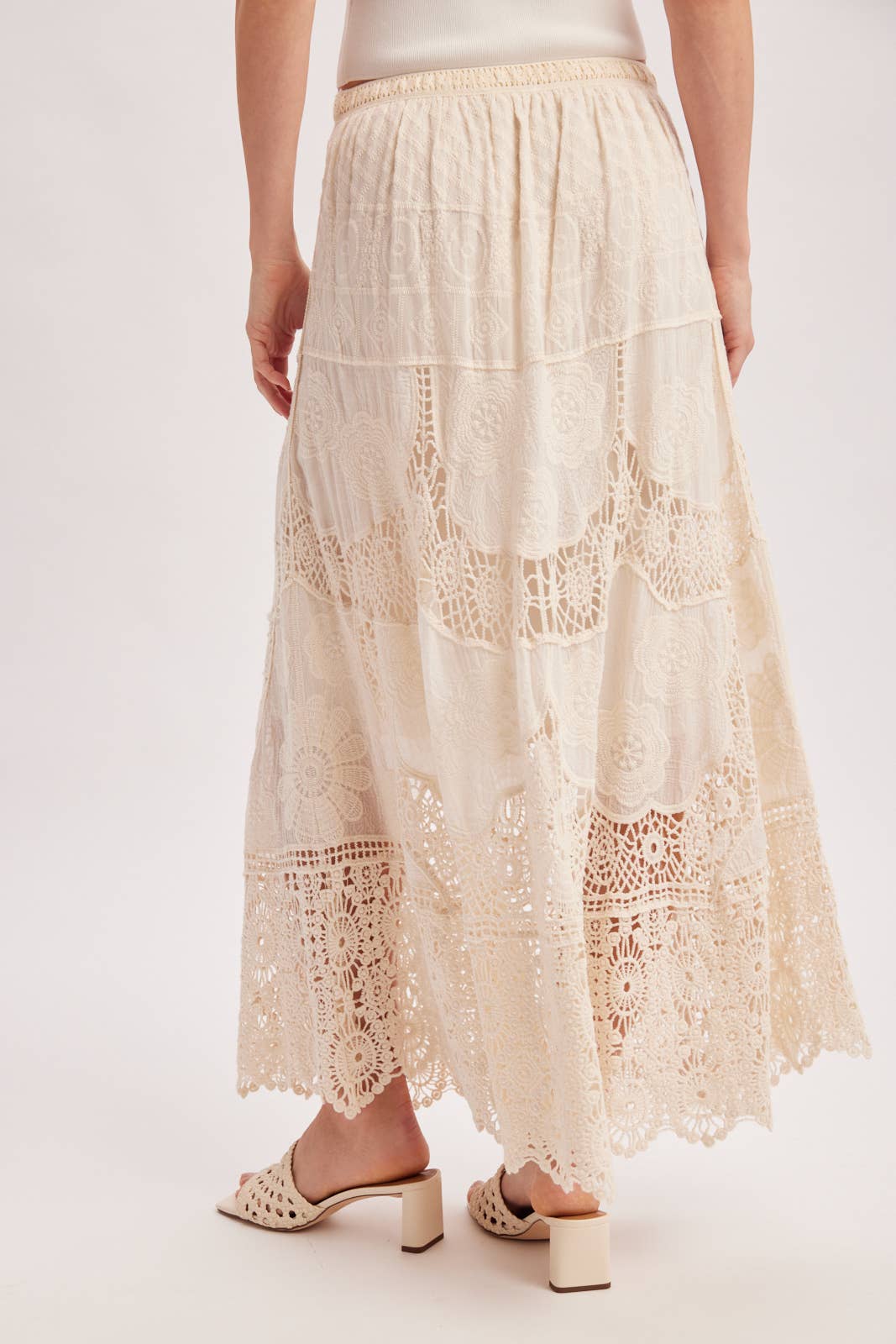 BOHO SHEER LACE MAXI SKIRT WITH LINING