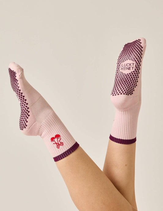 The Embroidered Cherries Bow Crew Grip Sock
