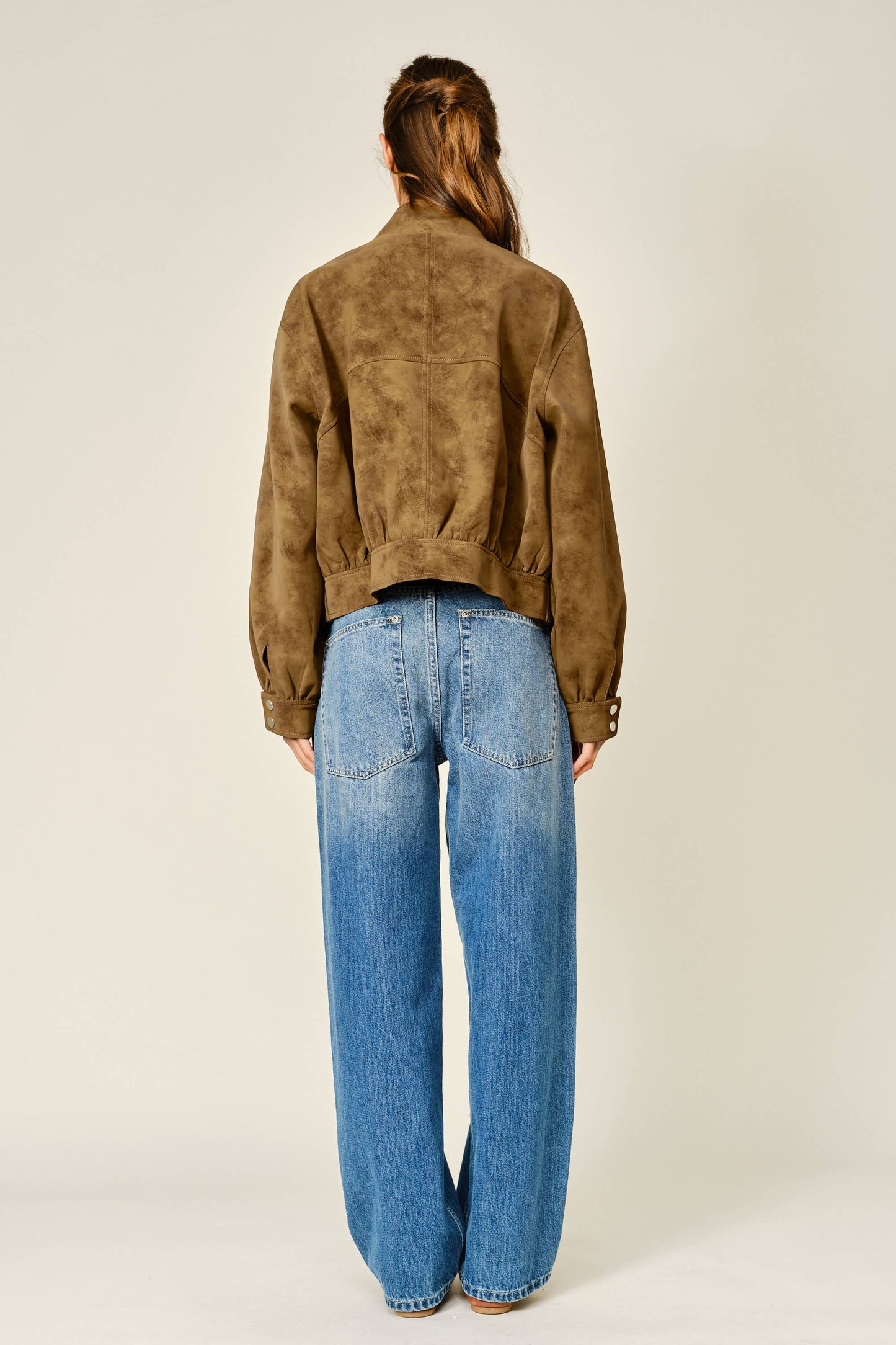 Vintage Vegan Leather Belted Bomber Jacket