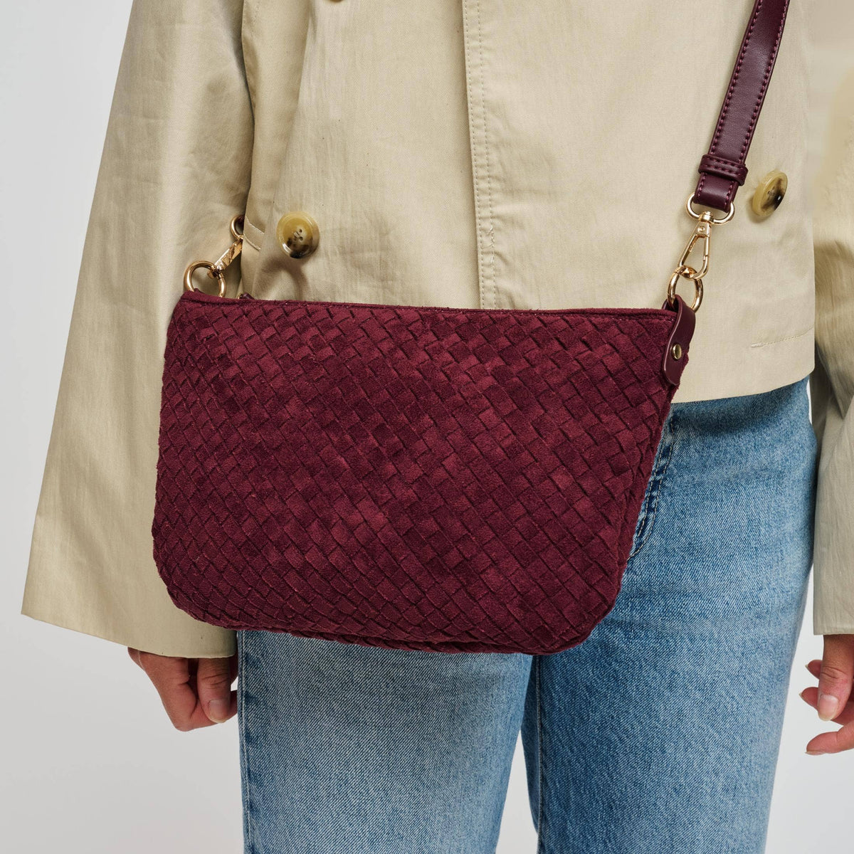 Woven Faux Suede Hobo/Crossbody Bag