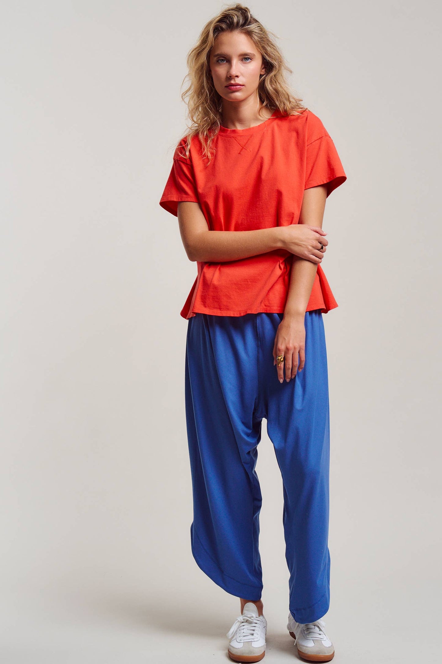 Pleated Waist Cotton Spandex Everyday Tee