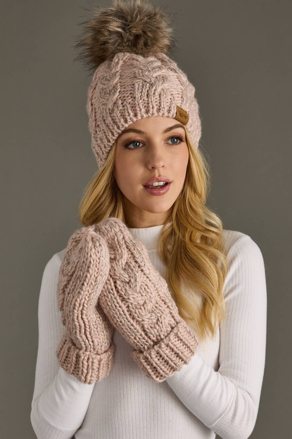 Blush Cable Knit Mittens