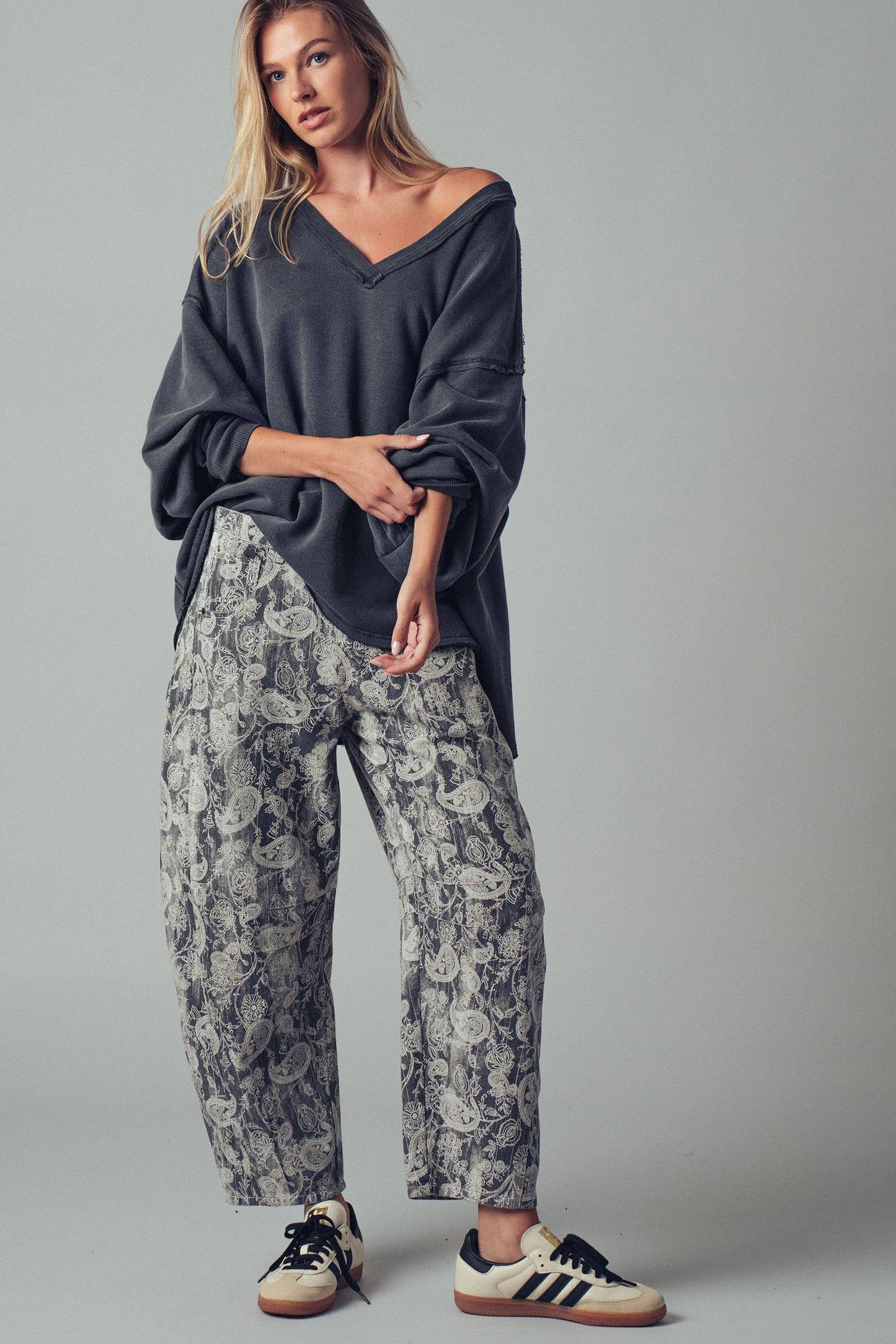 Paisley Print Cropped Wide Leg Pants