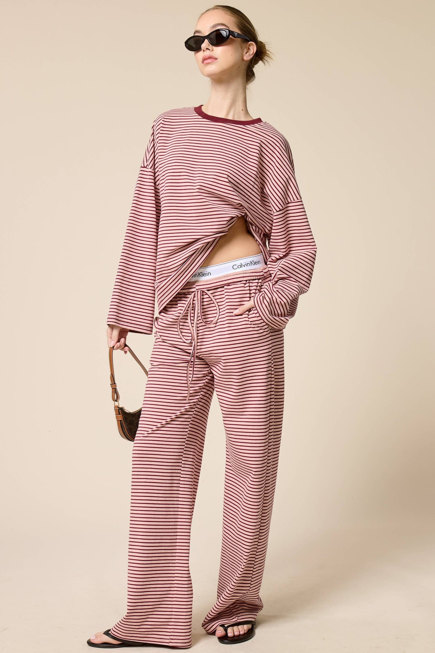 Striped Drawstring Wide Leg Pants