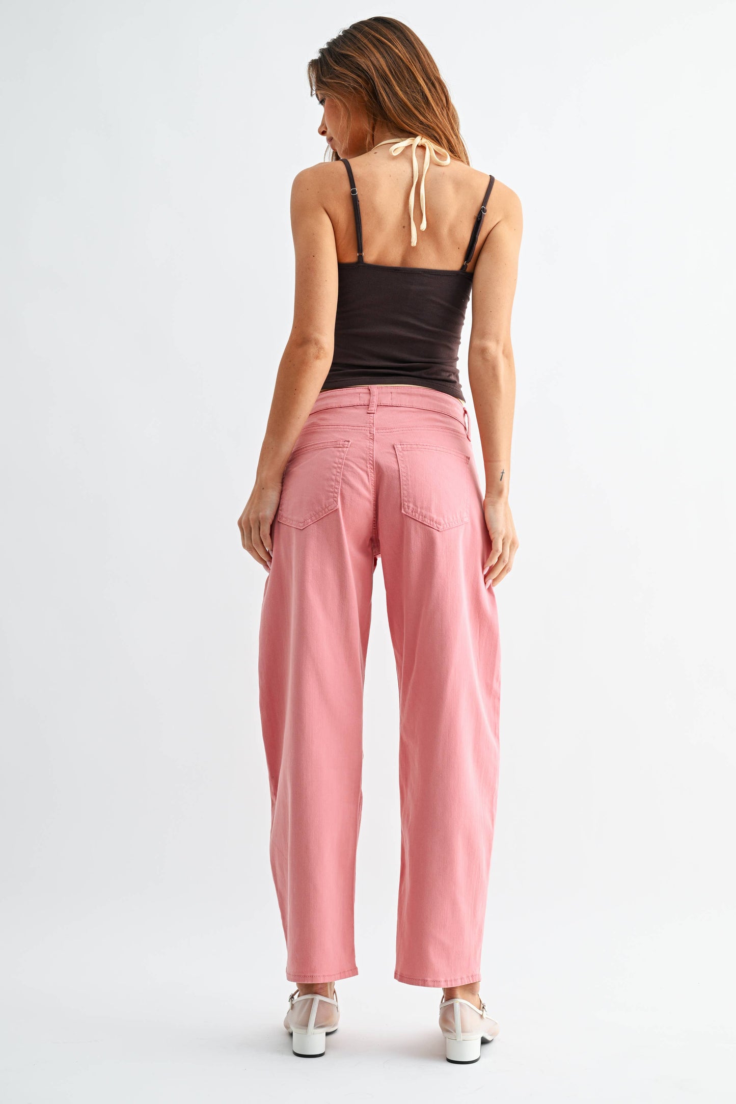 Stretch Twill Comfort Barrel Pants in Dusty Coral Pink