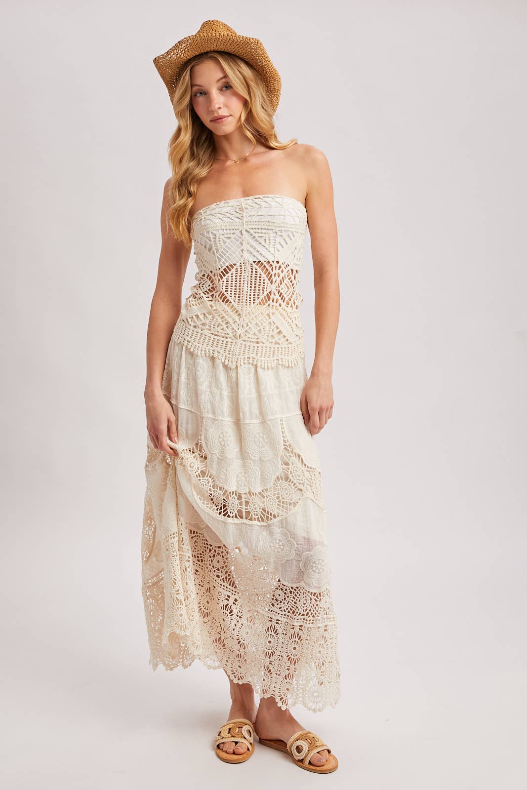 BOHO SHEER LACE MAXI SKIRT WITH LINING