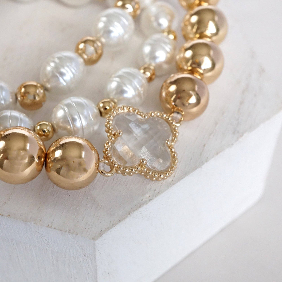 Beads & Clover Charm Statement Bracelet Stack