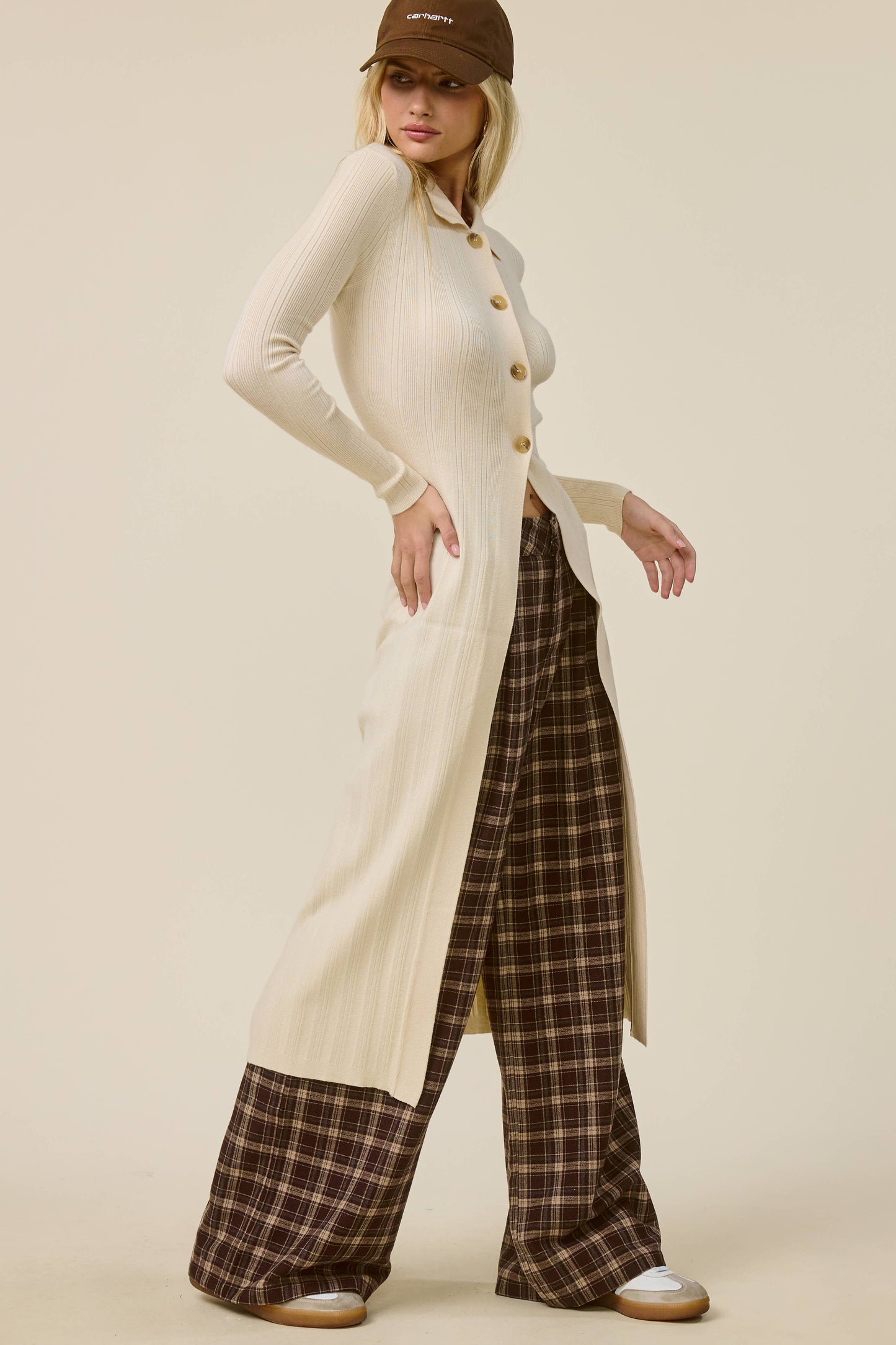 Collared Ribbed Knit Duster Cardigan