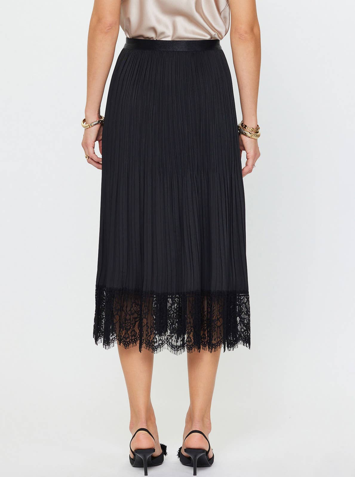 Pleated Midi Skirt W/Lace Trim