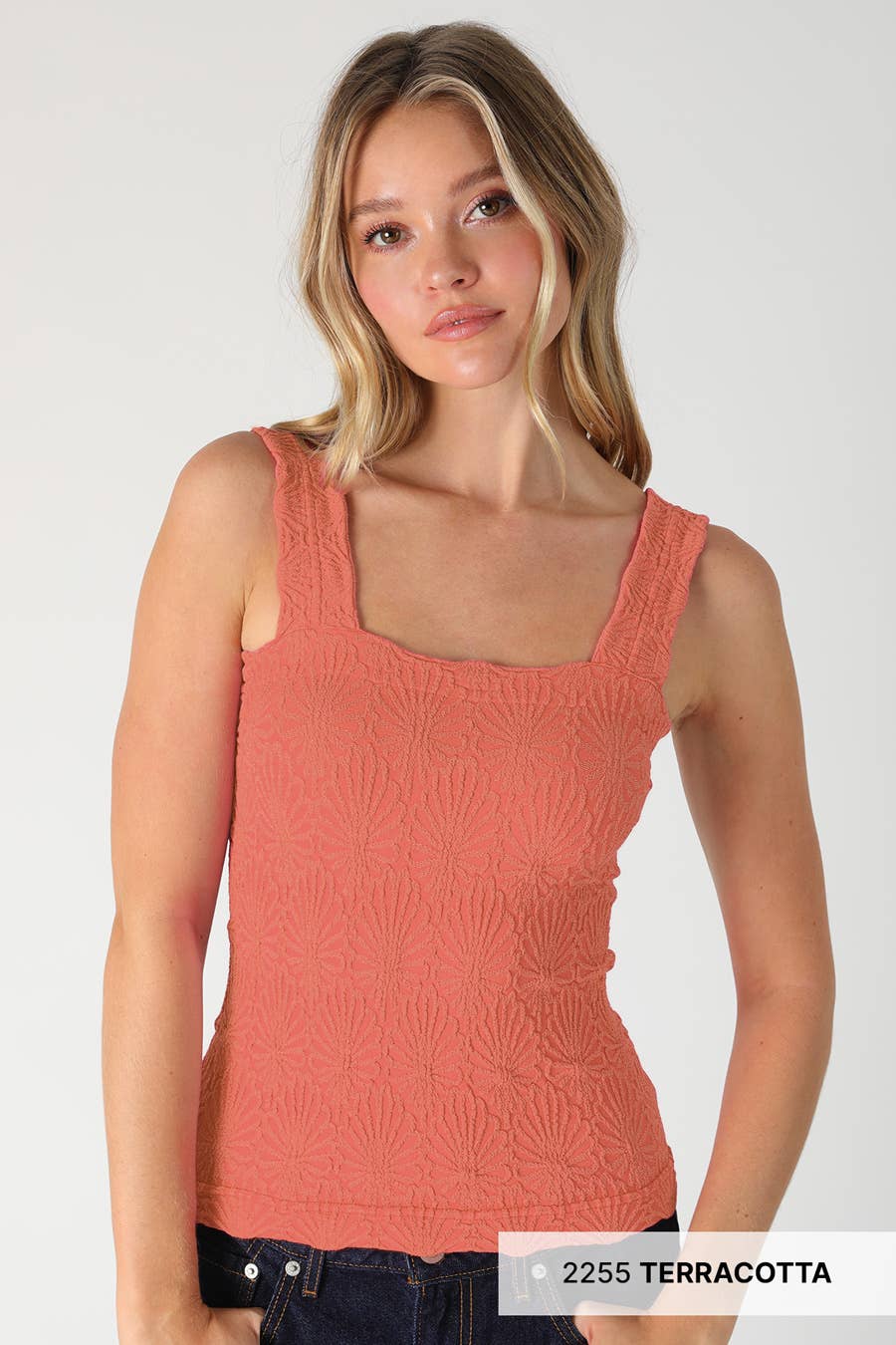 Lace Textured Square Neck Tank Top