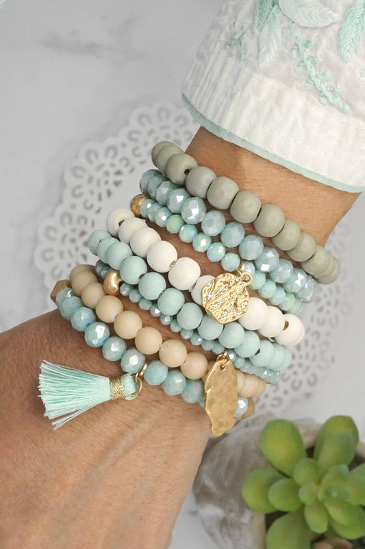 Wood and glass bead bracelet stacks