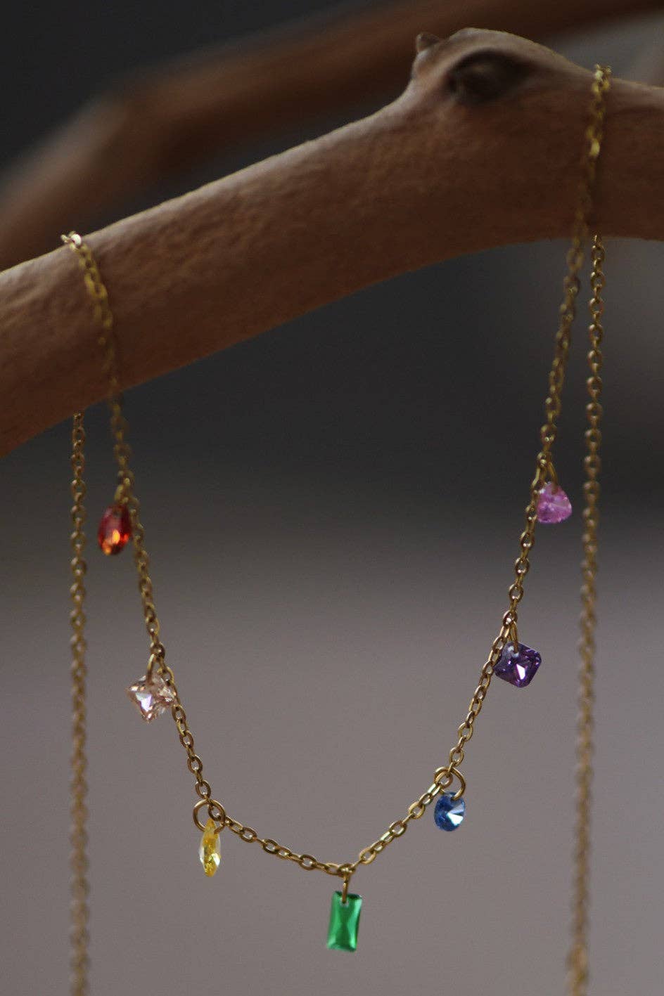 18K Gold Plated Waterproof Rainbow Chakra Necklace