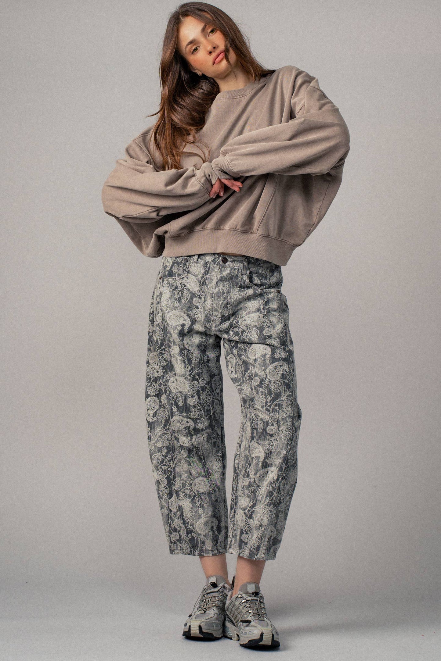 Paisley Print Cropped Wide Leg Pants