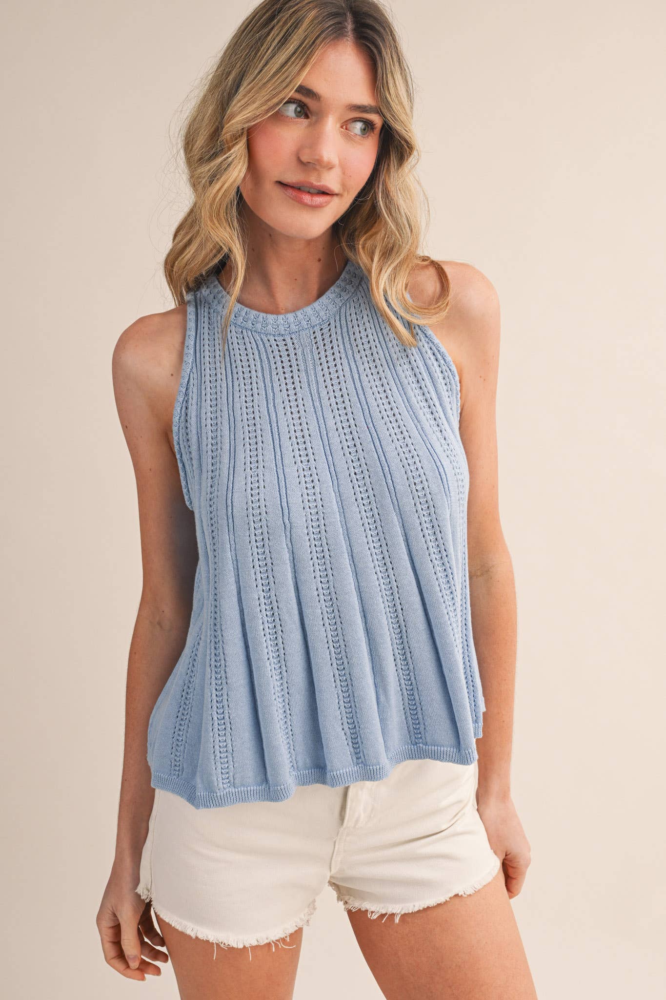 Sleeveless Pointelle Sweater Knit Tank