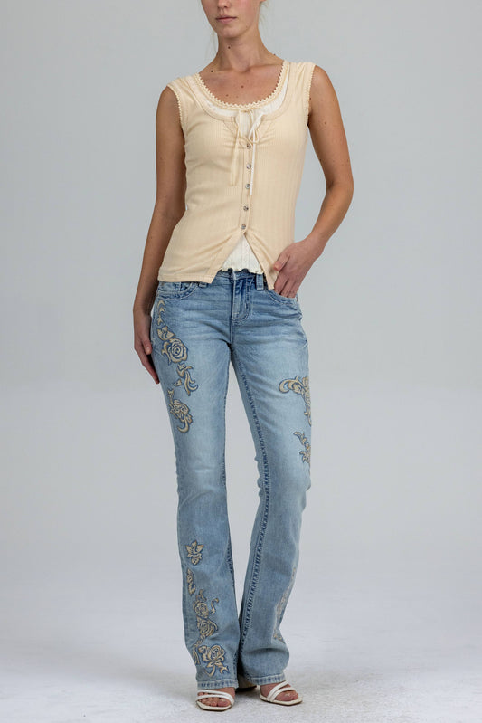 Lace Trimmed Layered Look Tank
