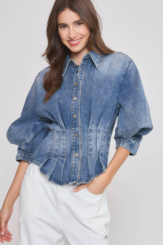 Denim Blouse with Tailored Silhouette