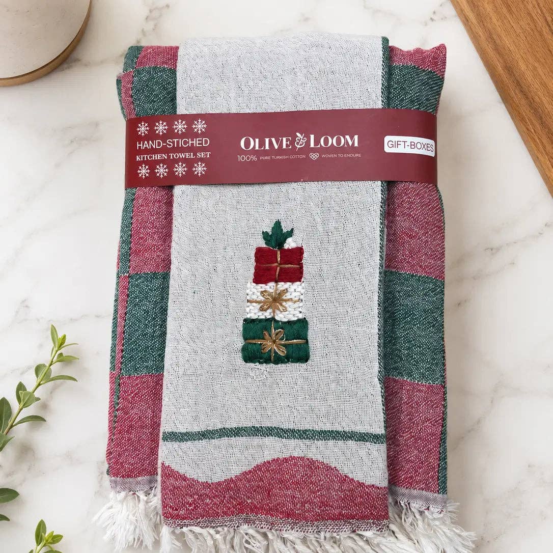 Gift Boxes Hand-Stitched Tea Towel Set