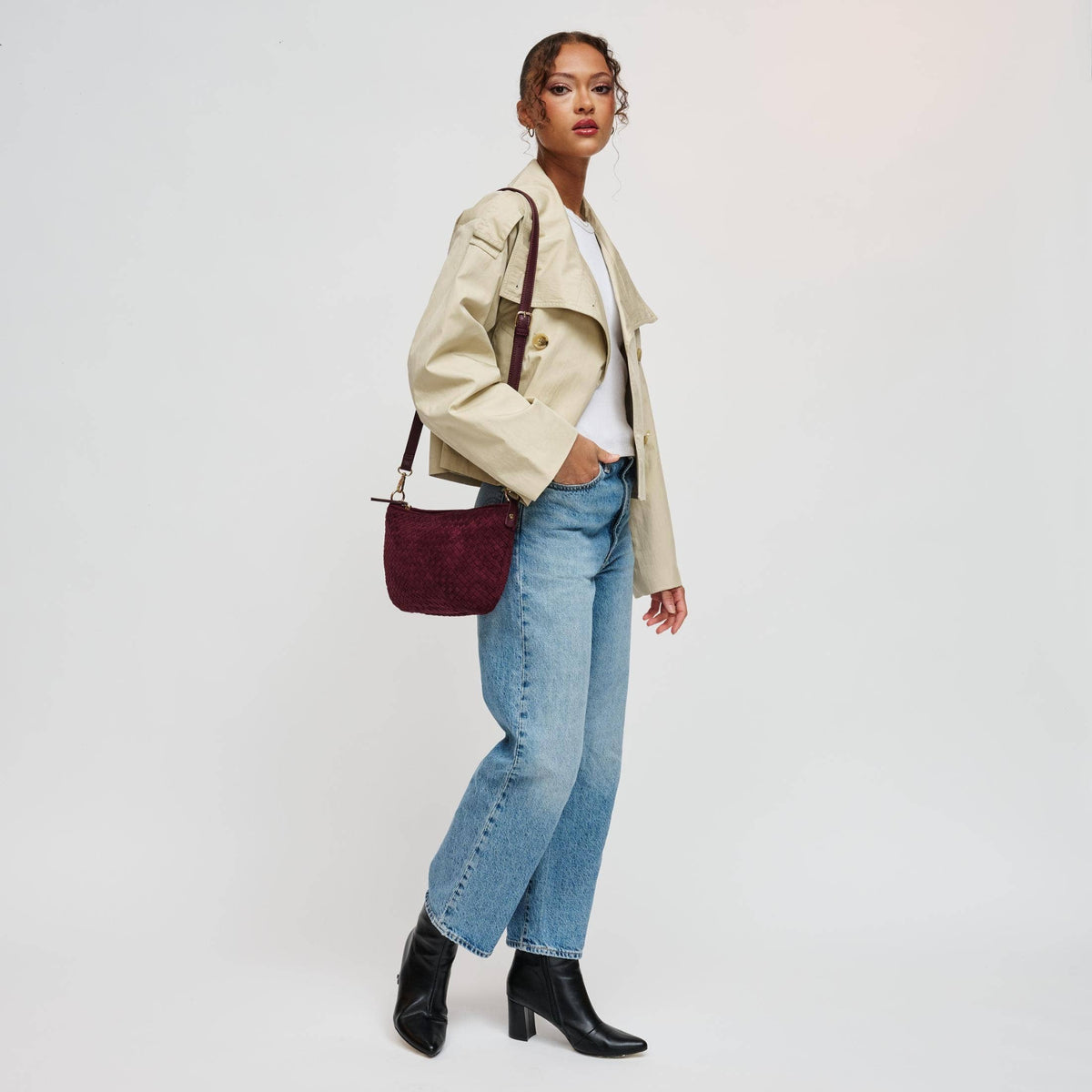 Woven Faux Suede Hobo/Crossbody Bag