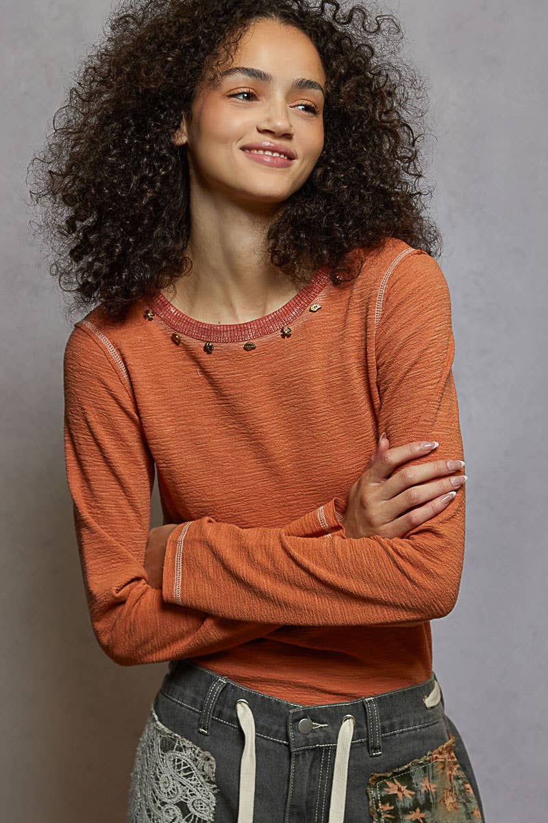 Stud detail textured knit top