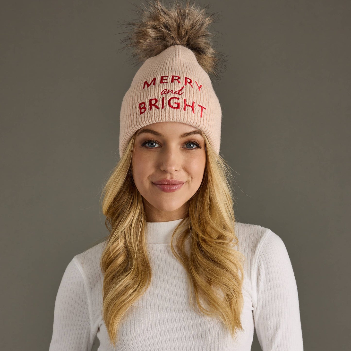 Blush Merry & Bright Knit Pom Hat