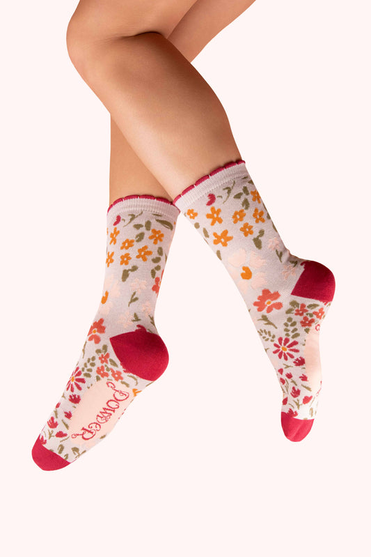 Women's Ankle Socks - Flower Meadow, Cream